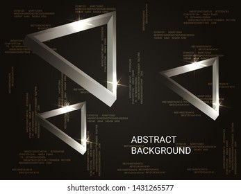 Triangle volume sparkle on background. Minimal geometric background. Abstract composition. 3D vector illustration . Silver  three-dimensional triangle in space.