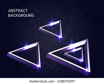 Triangle volume sparkle on background. Minimal geometric background. Abstract composition. 3D vector illustration . Viovet  three-dimensional triangle in space.
