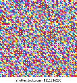 Triangle wallpaper. Pretty bright colors. Checkered background. Seamless pattern. Print for polygraphy, posters, t-shirts and textiles. Tile texture