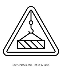 Triangle warning with crane hook thin line icon, high edge cargo concept. Vector graphics. Stay away from crane sticker sign on white background, linear style for mobile or design