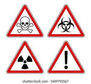 Triangle warning or danger road sign with red frame vector illustration