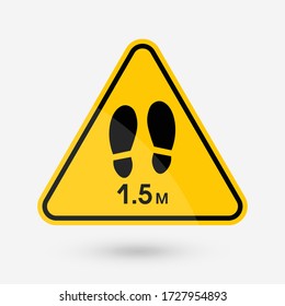 Triangle warning symbol that tells you to keep your distance of 1.5 meters avoid spreading coronavirus pandemic. Isolated on white background Icon