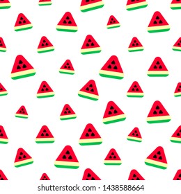 Triangle watermelon seamless pattern on white background. Simple shape fruit concept. Vector illustration