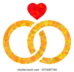 Triangle wedding rings polygonal icon illustration. Wedding Rings lowpoly icon is filled with triangles. Flat filled abstract mesh symbol based on wedding rings icon.