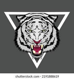 Triangle white tiger logo vector art illustration