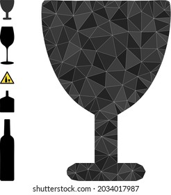 Triangle wine glass polygonal icon illustration, and similar icons. Wine Glass is filled with triangles. Low-poly wine glass designed of randomized color triangles.
