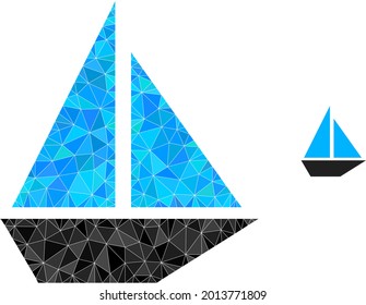 Triangle yacht polygonal icon illustration. Yacht lowpoly icon is filled with triangles. Flat filled abstract mesh symbol based on yacht icon.