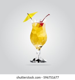 Triangle yellow cocktail vector illustration. Polygon cocktail icon