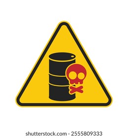 Triangle yellow dangerous chemical drum, gallon, oil gas, toxic. With Skull and bones pictogram