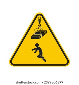 Triangle yellow safety sign risk of fall from height, wire sling break, for industrial engineering crane safety sign