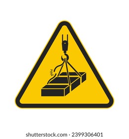 Triangle yellow safety sign risk of fall from height, wire sling break, for industrial engineering crane safety sign