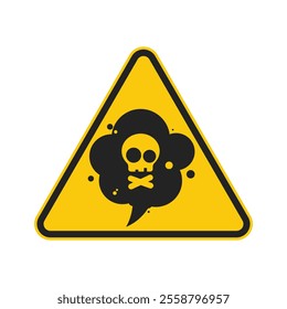 Triangle yellow sign dangerous gas, smoke chemical hazard with skull and bones