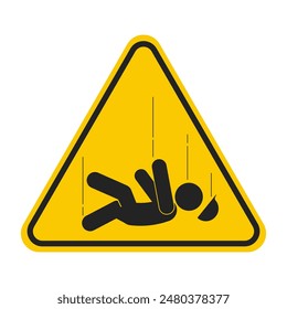 Triangle yellow sign worker falling from high surface, with head injury, for height fall risk safety danger sign