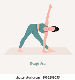 Triangle Yoga pose. Young woman practicing yoga  exercise. Woman workout fitness, aerobic and exercises. Vector Illustration.