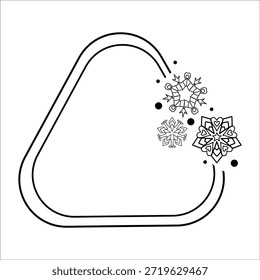 Triangle-like rounded double-line frame with decorative snowflakes and dots on the side. Winter or Christmas template for text, greeting cards, labels and kids worksheets.