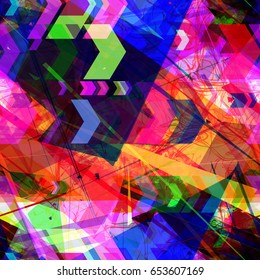 Triangles and arrow. Chaotic seamless texture for fabric, wrapping, home decor.