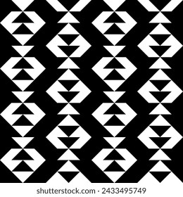 Triangles, arrows, figures seamless pattern. Geometric image. Ethnic ornate. Folk ornament. Tribal wallpaper. Geometrical background. Retro motif. Ethnical textile print. Abstract image. Vector art
