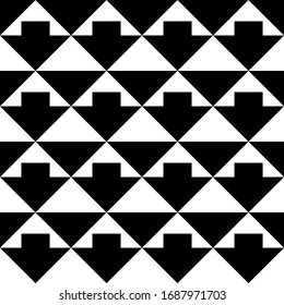 Triangles, arrows seamless pattern. Folk wallpaper. Triangular, arrow shapes ornate. Geometric background. Tribal motif. Ethnic ornament. Textile print, geometry abstract. Geometrical image. Vector.