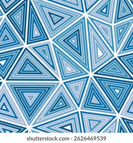 Triangles Background. Big shape size. Multiple repeated inner triangles. Multicolored style. Repeatable pattern. Beautiful vector tiles. Seamless vector illustration.