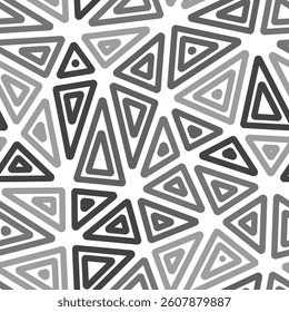Triangles background design. Big shape size. Multiple repeated inner triangles. Mono tone style. Repeatable pattern. Stylish vector tiles. Seamless vector illustration.