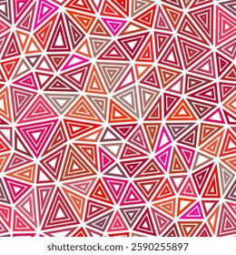 Triangles background design. Medium shape size. Multiple repeated inner triangles. Multiple colors style. Repeatable pattern. Stylish vector tiles. Seamless vector illustration.