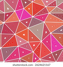 Triangles background design. Multiple repeated inner triangles. Large shape size. Multiple colors style. Seamless pattern. Stylish vector tiles. Beautiful vector illustration.