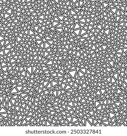 Triangles Background. Tiny triangles size. Black and white style. Geometric shapes outlined. Repeatable pattern. Monochrome Contrast. Beautiful vector tiles. Seamless vector illustration.
