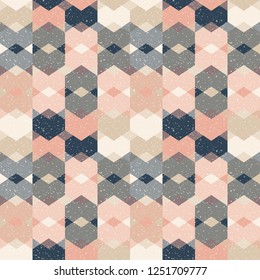 
Triangles background. Vector geometric seamless pattern in pastel retro colors and textured simple shapes.