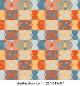 
Triangles background. Vector geometric seamless pattern in pastel retro colors and textured simple shapes.