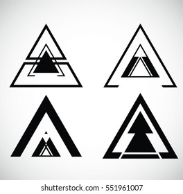 Triangles. Banners, Insignias , Logos, Icons, Labels And Badges Set . Vector Blank Aztec, Hipster Elements.Modern Geometric Shapes In Various Forms.