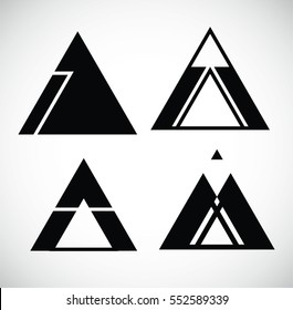 Triangles. Banners, Insignias , Logos, Icons, Labels and Badges Set . vector blank Aztec, hipster Elements.Modern geometric shapes in various forms.