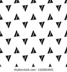 Triangles. Black and white seamless pattern. Geometric, abstract background for covers, textile. Doodle shapes.