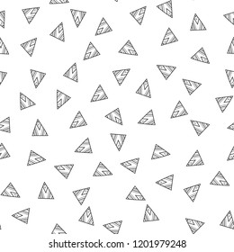 Triangles. Black and white seamless pattern. Geometric, abstract background for covers, textile. Doodle shapes.