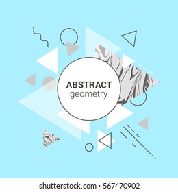 Triangles chaotic composition with simple patterns and marbled elements.