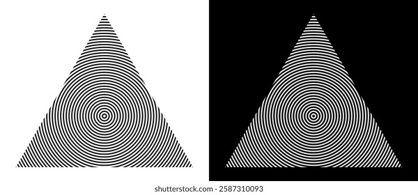 Triangles with circle lines. Can be used as logo, icon, tattoo. Black triangle over white background and white triangle over black background.