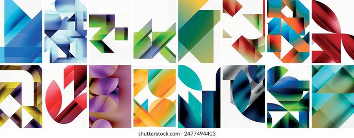 Triangles and circles abstract shapes templates set