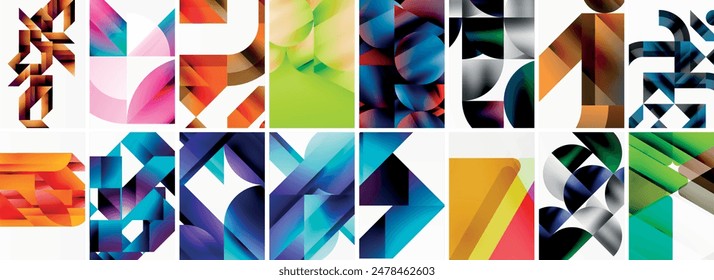 Triangles and circles abstract shapes templates set