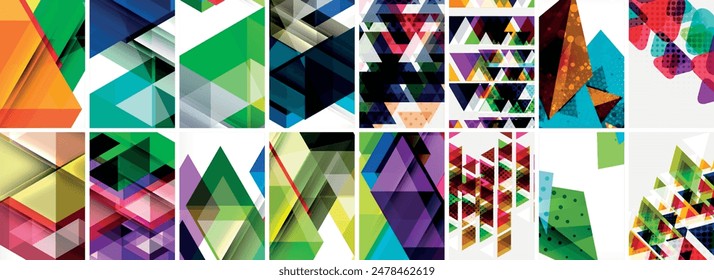 Triangles and circles abstract shapes templates set
