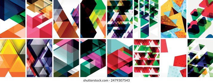 Triangles and circles abstract shapes templates set