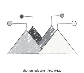 Triangles and circles, connected with lines, geometric infographic sample of grey colours represented on vector illustration isolated on white