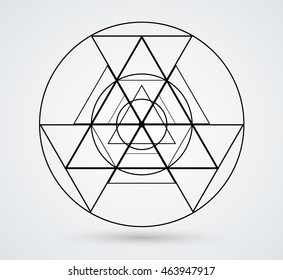 Triangles and circles Design element . Triangular Logo . Vector Lines, low poly object, trigonometry shape. Sacred geometry.