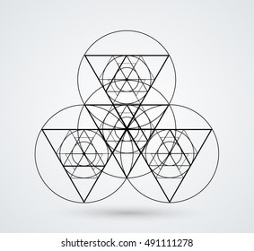 Triangles and circles Design element . Triangular Logo . Vector Lines, low poly object, trigonometry shape. Sacred geometry.