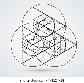 Triangles and circles Design element . Triangular Logo . Vector Lines, low poly object, trigonometry shape. Sacred geometry.