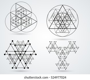 Triangles and circles Design element . Triangular Logo . Vector Lines, low poly object, trigonometry shape. Sacred geometry.