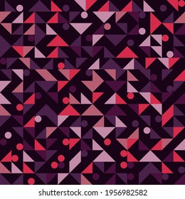 Triangles and circles. Vector purple avant garde pattern. Geometric and decorative style ornament.