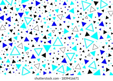 Triángulos de colores fríos diseño de patrones geométricos abstractos. Estilo memphis luz y tríángulos azul oscuro y negro sobre fondo blanco. Los triángulos geométricos dan forma al diseño vectorial de moda