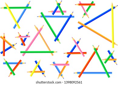 Triangles, created from colored pencils. Pointed colored pencils for artists and children. 