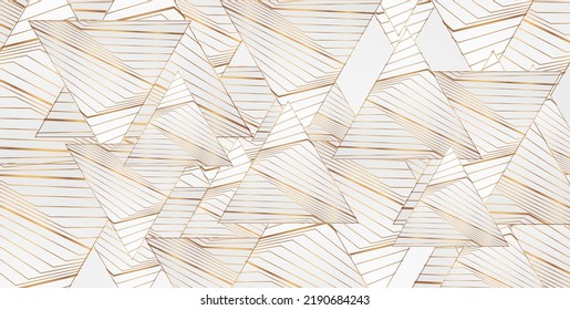 Triangles with curved refracted golden lines abstract design. Vector luxury background