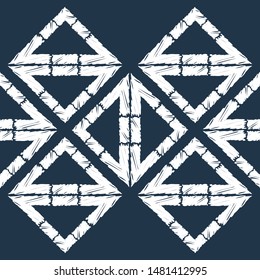 Triangles. Ethnic boho seamless pattern. Lace. Embroidery on fabric. Patchwork texture. Weaving. Traditional ornament. Tribal pattern. Folk motif. Can be used for wallpaper, textile, wrapping, web.