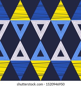 Triangles. Ethnic boho seamless pattern. Patchwork texture. Traditional ornament. Tribal pattern. Folk motif. Can be used for wallpaper, textile, wrapping, web.